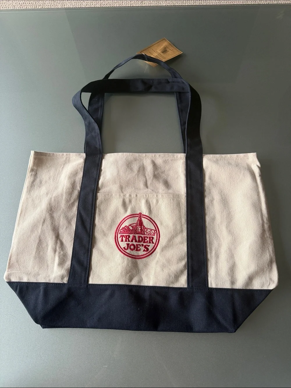 NWT Trader Joes Tote Bag Navy Blue Canvas Large